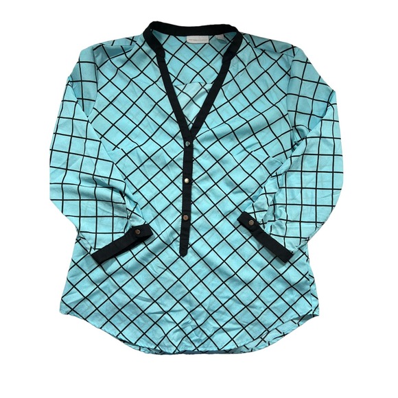 New York & Co Sky Blue w/Black Lines Geometric Pattern Small - Picture 1 of 5